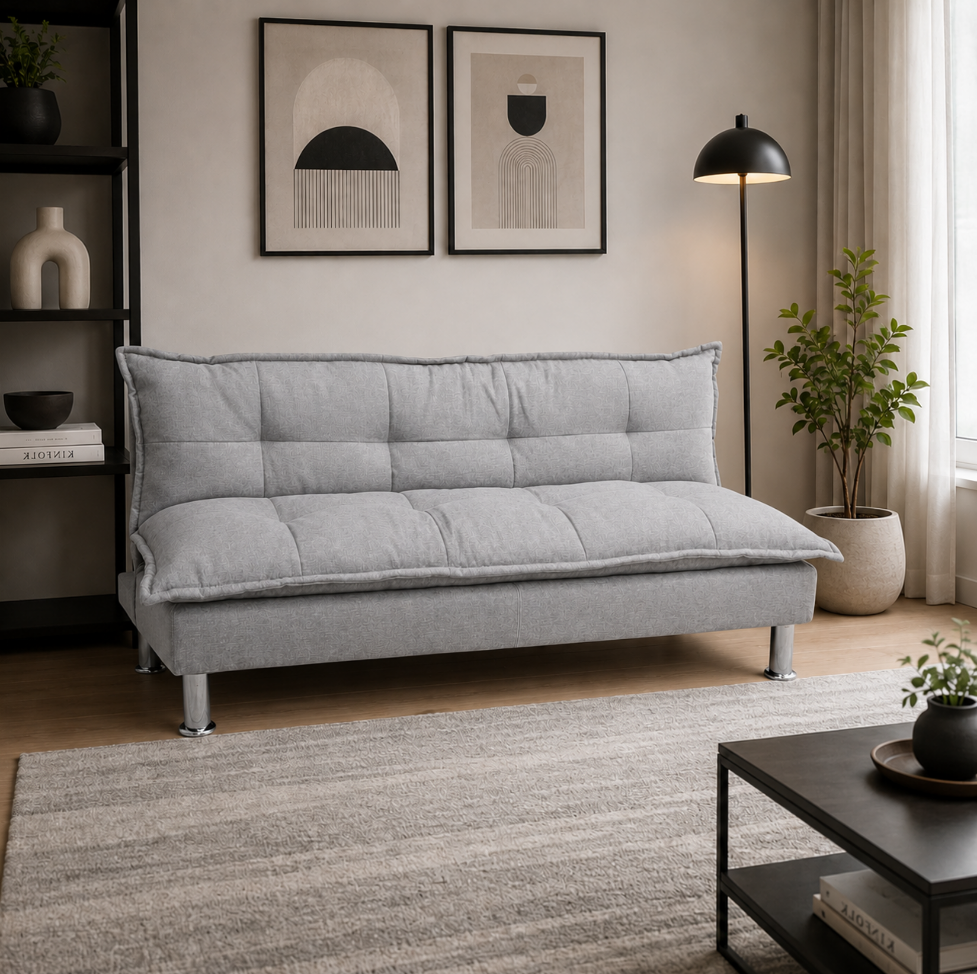 Sofá Cama Confi gris con base cromada