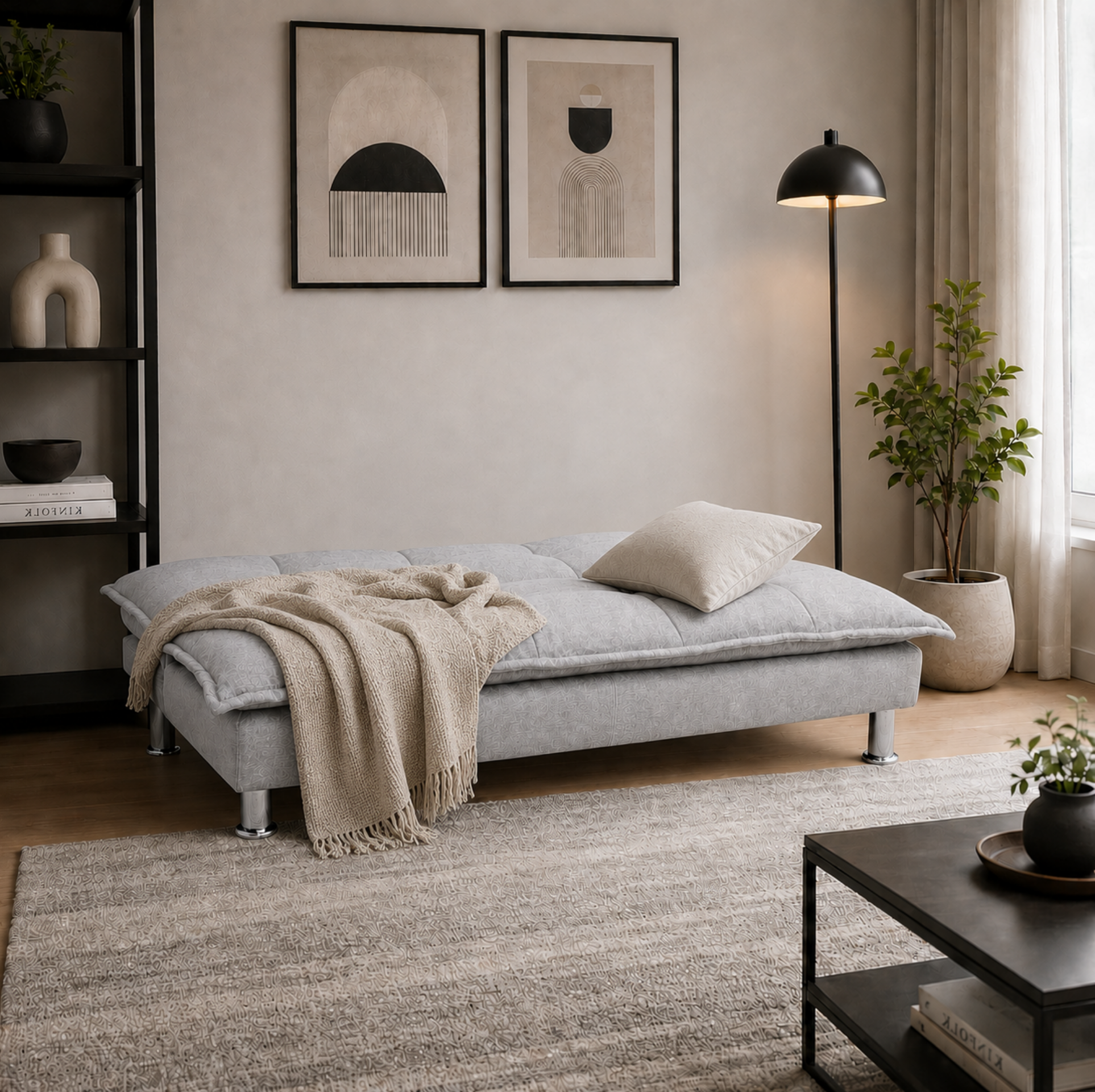 Sofá Cama Confi gris con base cromada