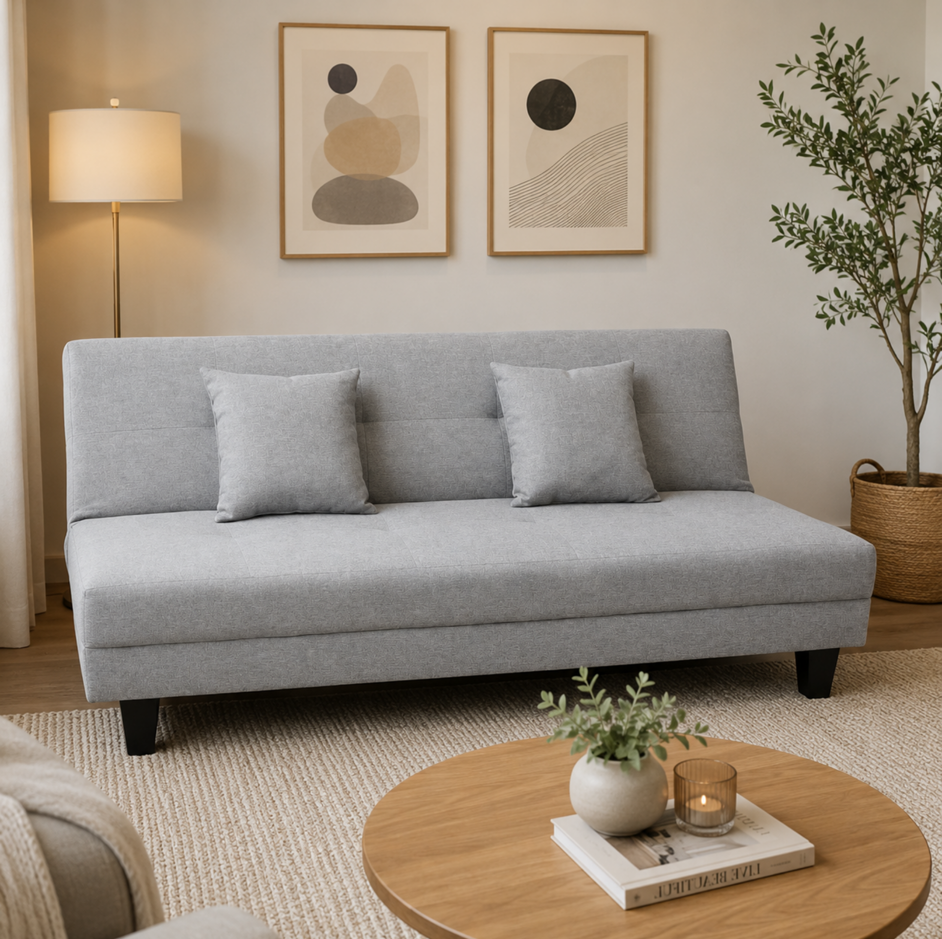 Sofá Cama Pierre Gris con base negra