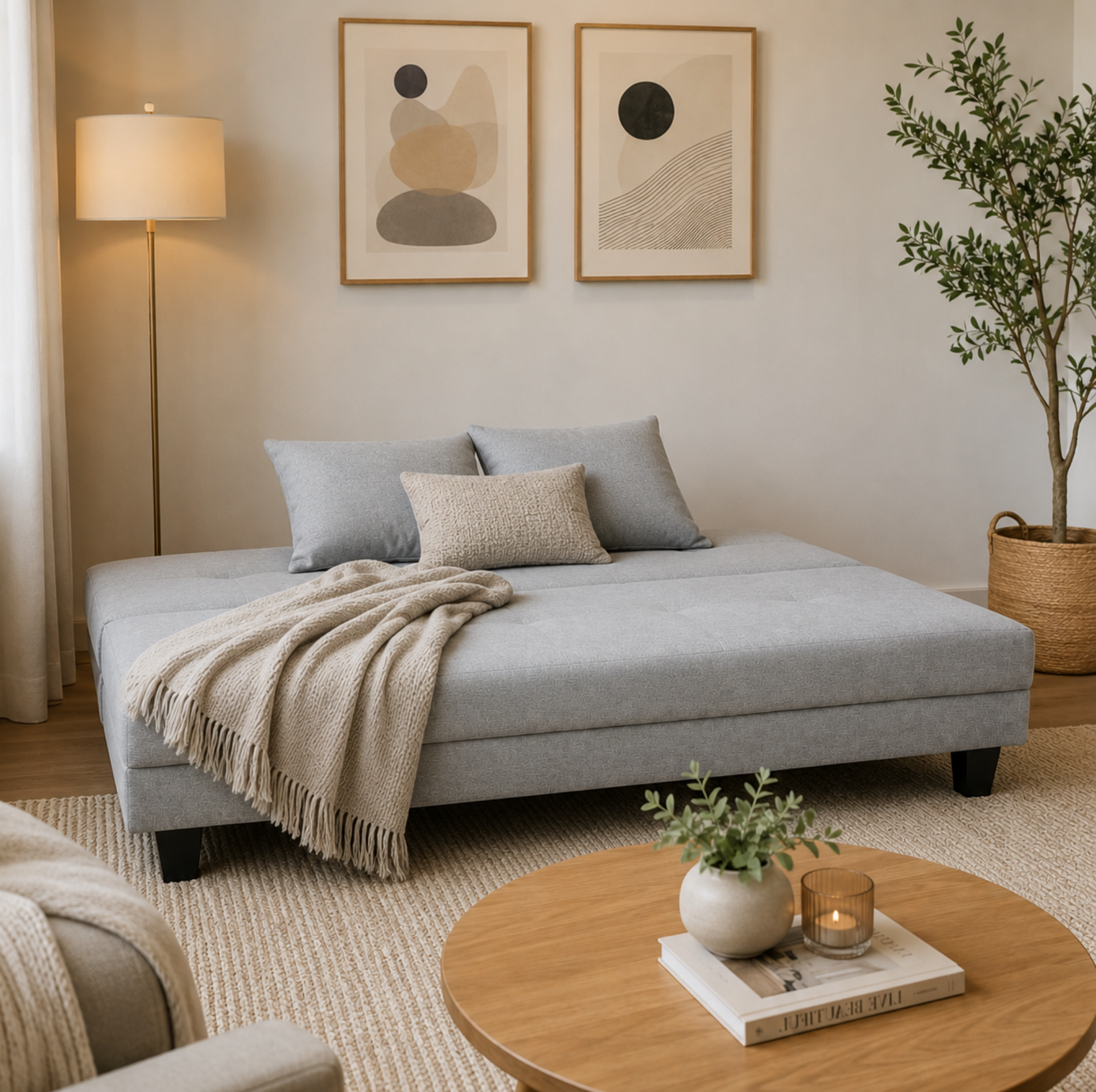Sofá Cama Pierre Gris con base negra