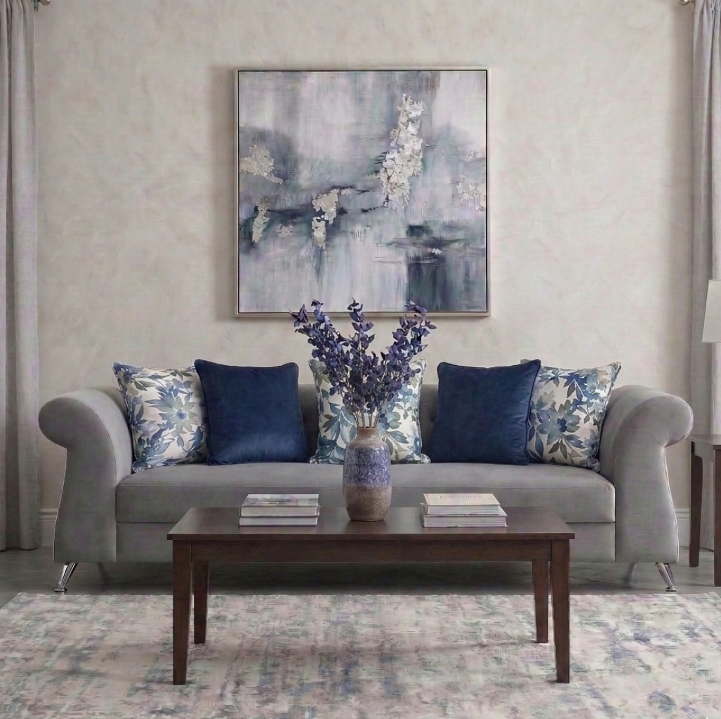 Sala Versage Sofá y Love Seat Gris con Turquesa