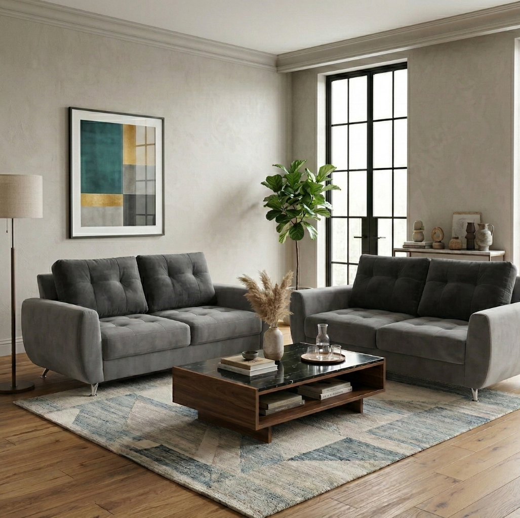 Sala Kenia Sofá y Love Seat Gris