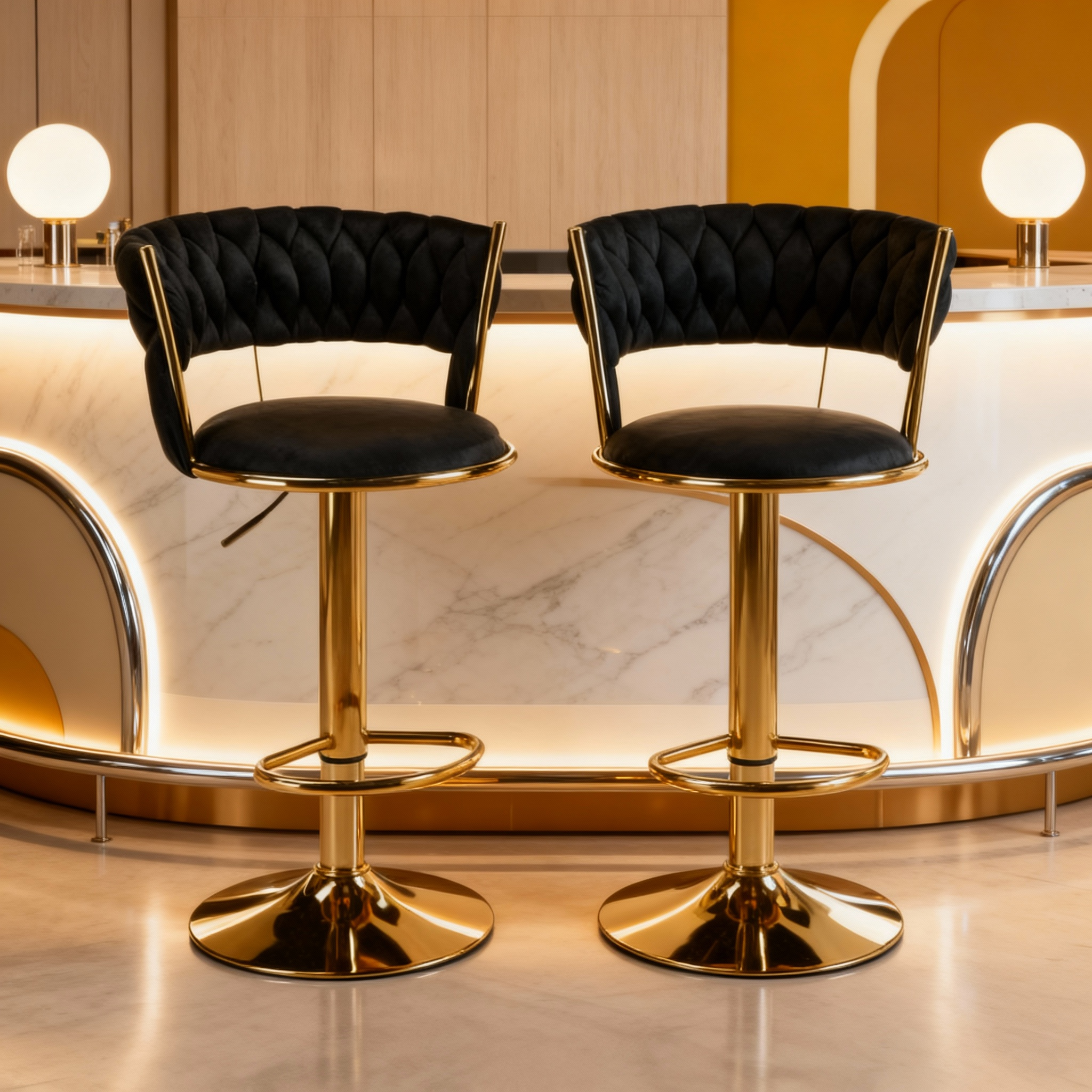 Banco Alto Mitlan con Base Dorada – Tapizado en Terciopelo Premium, Altura Ajustable