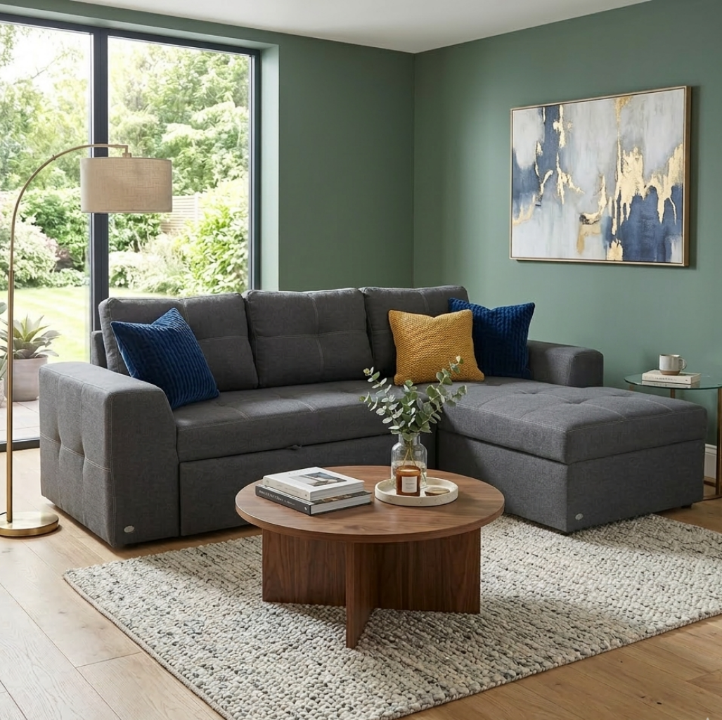 Sala Esquinera Gremory con Sofá Cama Gris