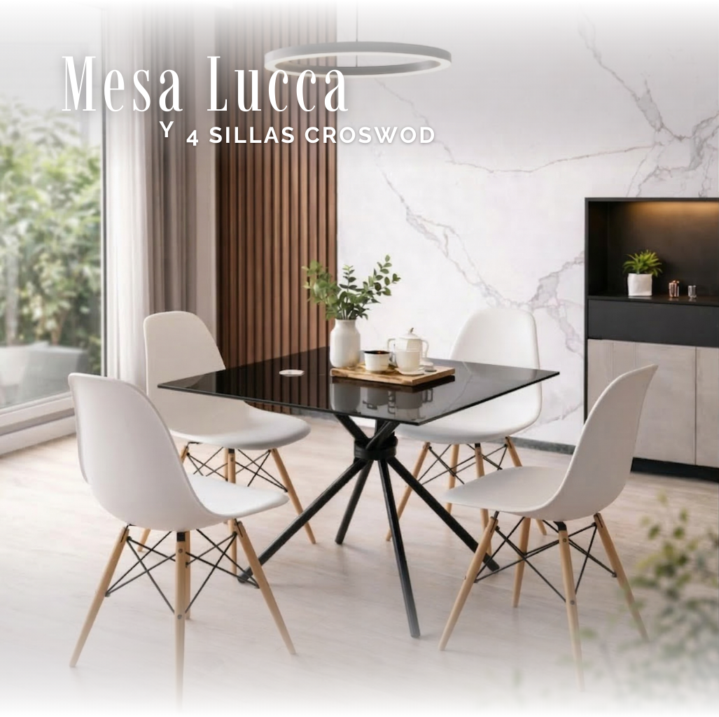 Mesa Lucca Negra y Sillas Croswod
