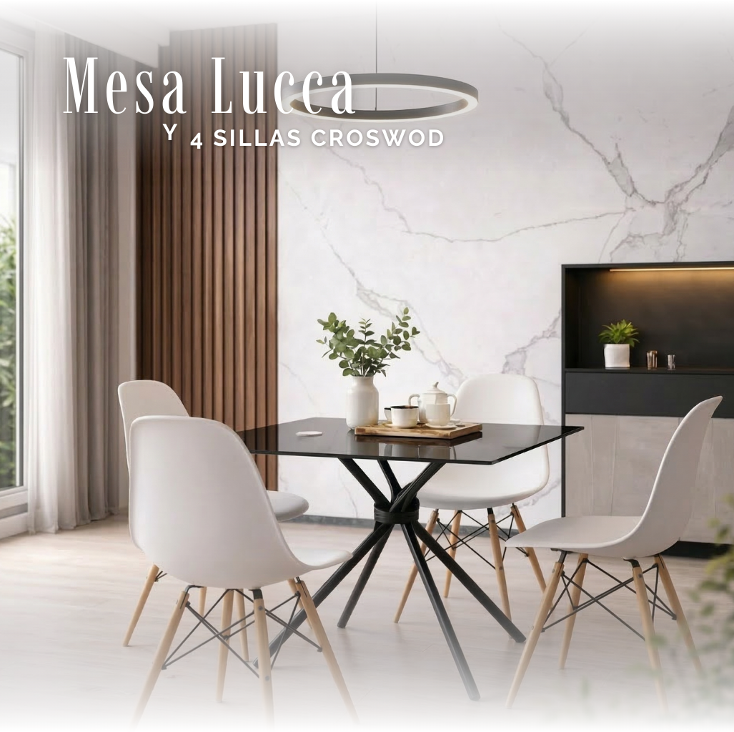 Mesa Lucca Negra y Sillas Croswod