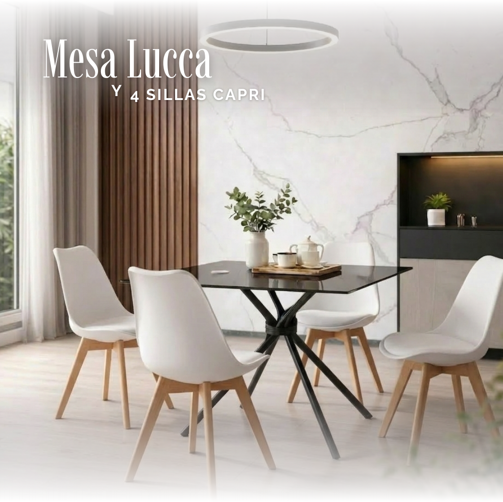 Mesa Lucca Negra y Sillas Capri