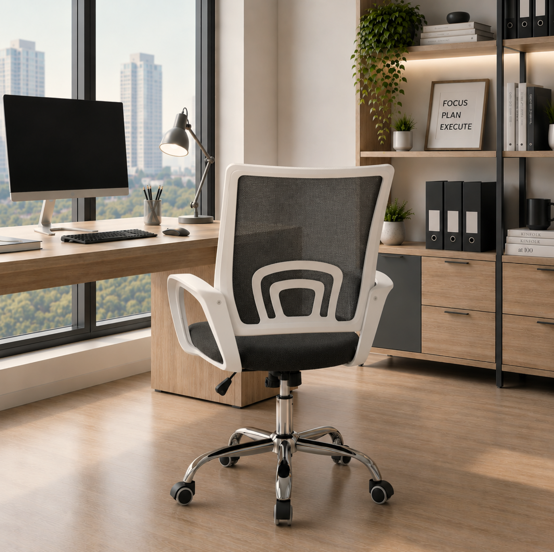 Silla de oficina Jeff color Gris/Blanca Pata Cromada