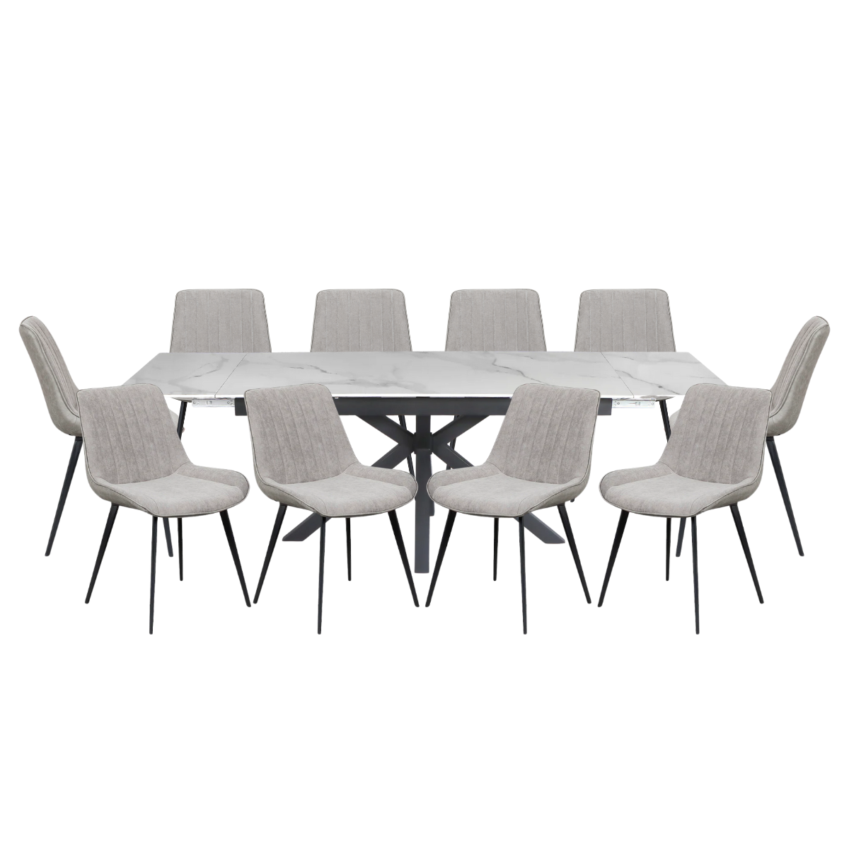 Paquete Mesa Comedor Amalfi white + 10 Sillas Nala Gris