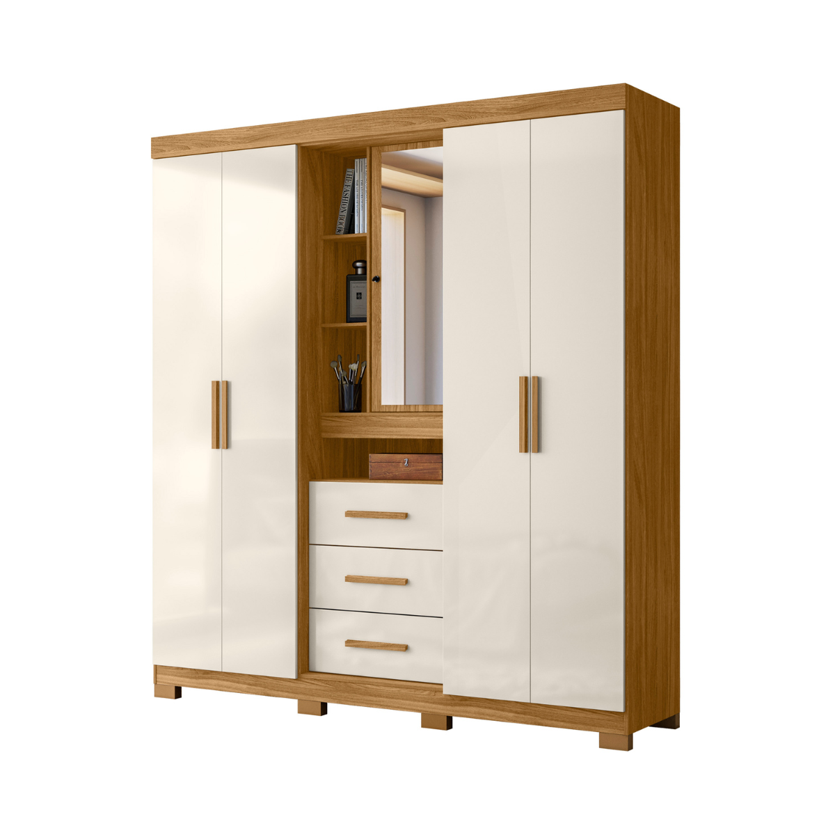 Armario Eldorado color Freijo / Off White (5 puertas y 3 cajones)