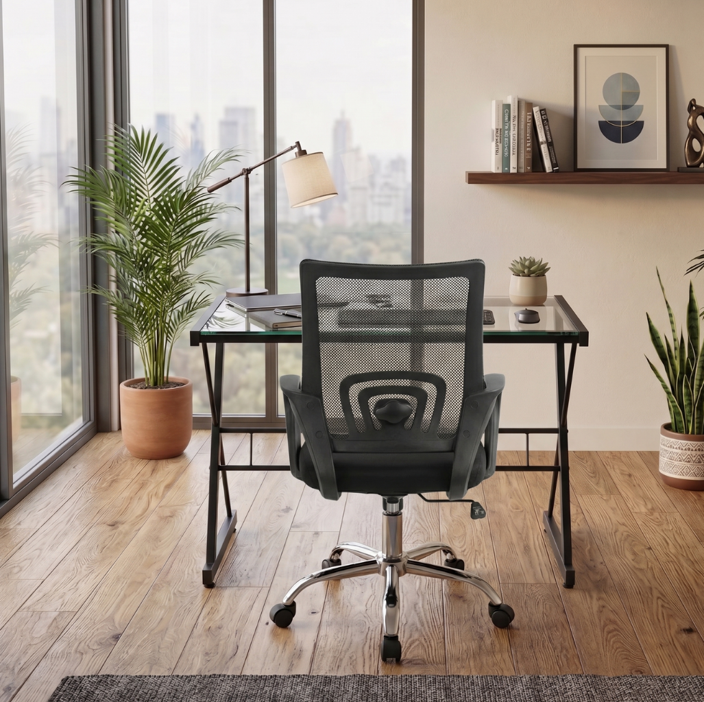 Silla de oficina Jeff Negra con pata cromada