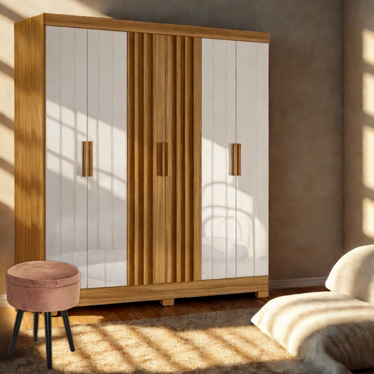 Armario Valencia Freijo / Off White (6 puertas y 2 cajones)