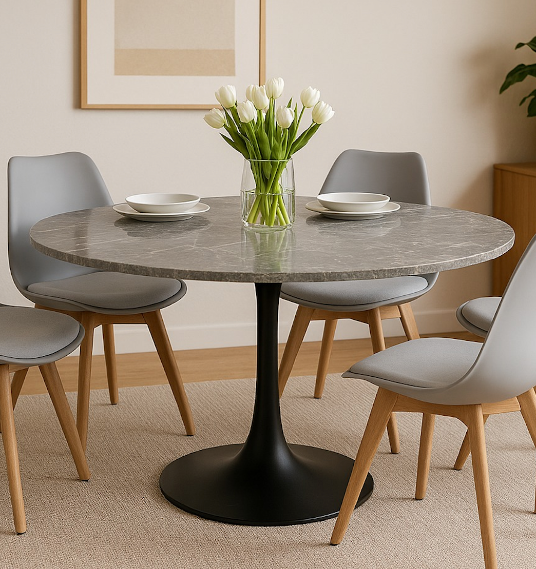 Mesa Redonda Armani 80D – Piedra Sinterizada y Base Metálica Premium