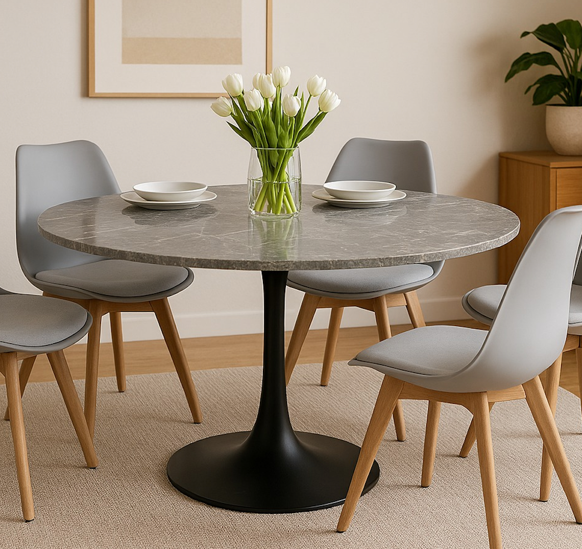 Mesa Redonda Armani 80D – Piedra Sinterizada y Base Metálica Premium