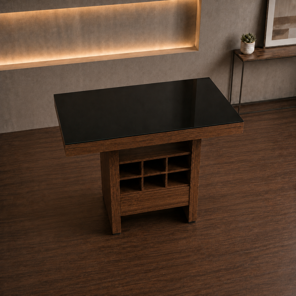 Mesa Alta Taipei con acabado en Nogal