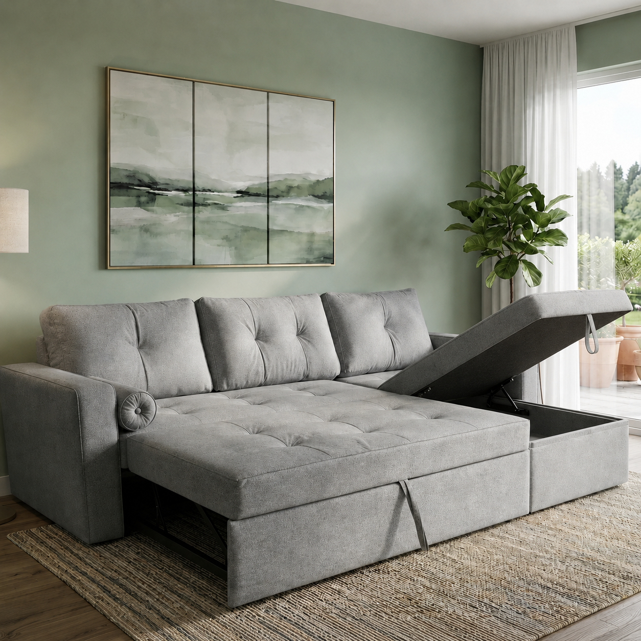 Sala Esquinera Zurich con Sofá Cama gris