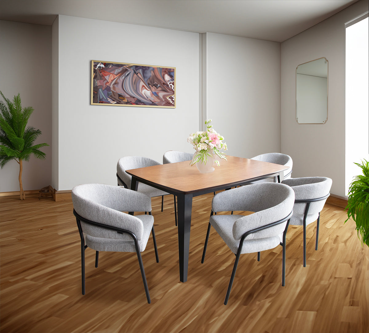 Mesa Comedor Dinamarca Nogal con base Negra