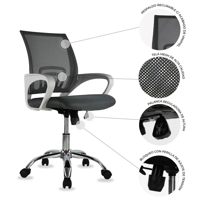 Silla Ejecutiva Jeff color Gris pata cromada