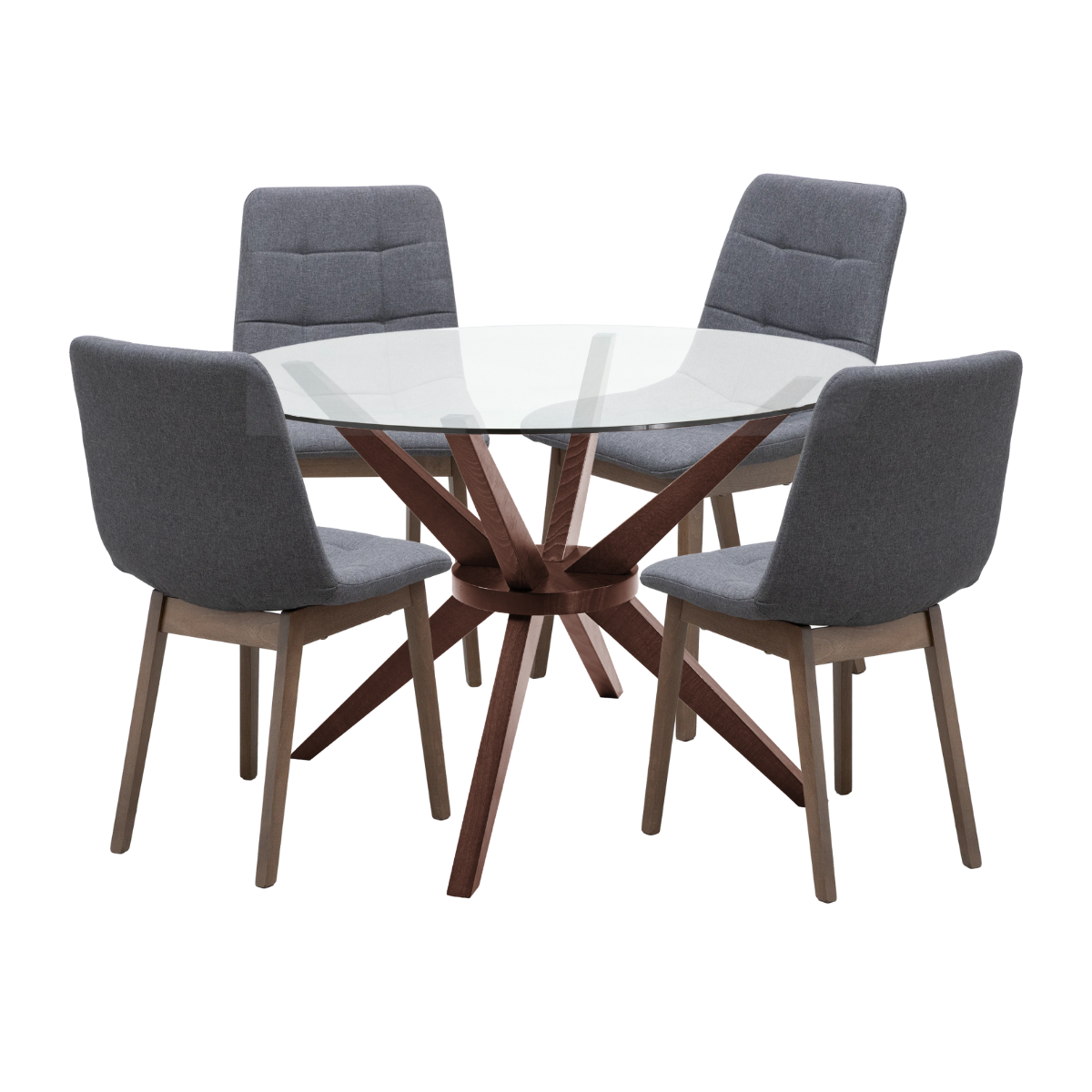 Paquete Mesa Comedor Kuala Redonda / Pata Merlot + 4 Sillas Brass Gris