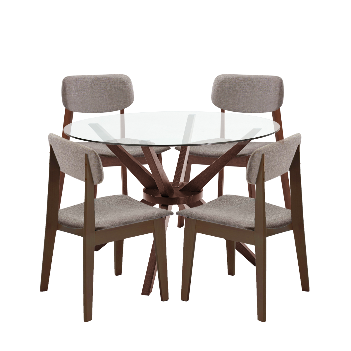 Paquete Mesa Comedor Kuala Redonda / Pata Merlot + 4 Sillas Nizza Camel Merlot