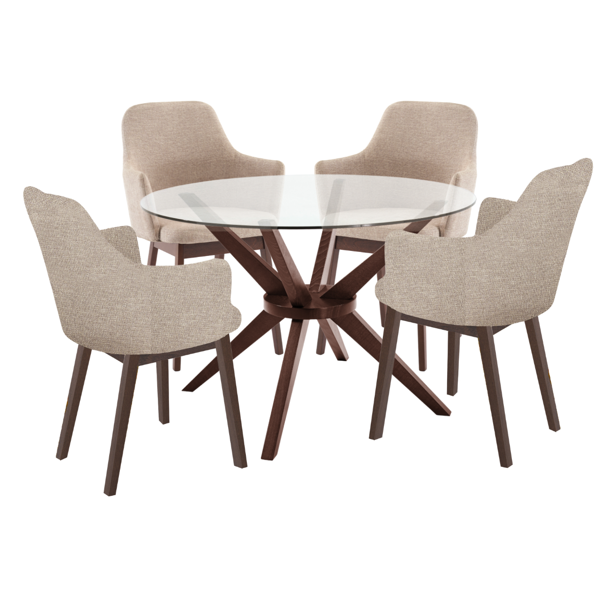 Paquete Mesa Comedor Kuala Redonda / Pata Merlot + 4 Sillas Ontario Beige