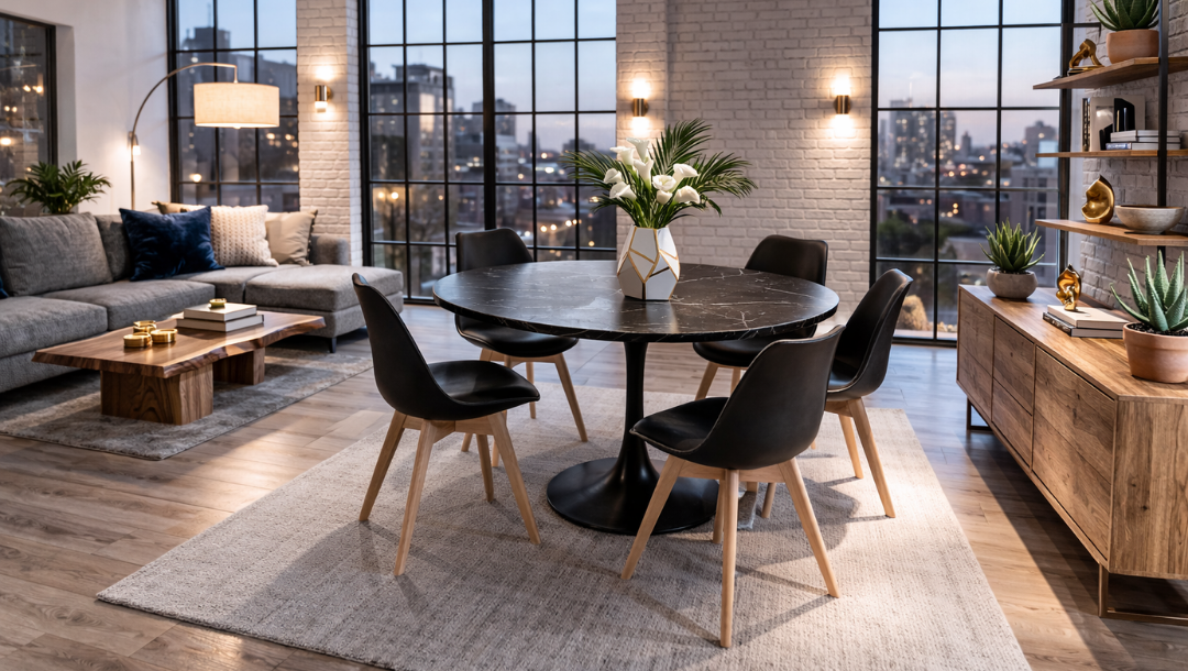 Mesa Redonda Armani 80D – Piedra Sinterizada y Base Metálica Premium