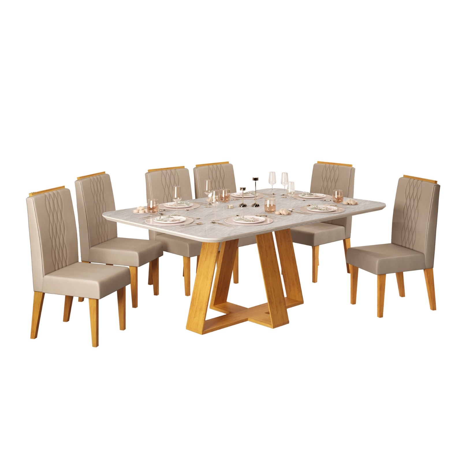 Mesa Comedor Celeste acabado Freijo / Quartzo