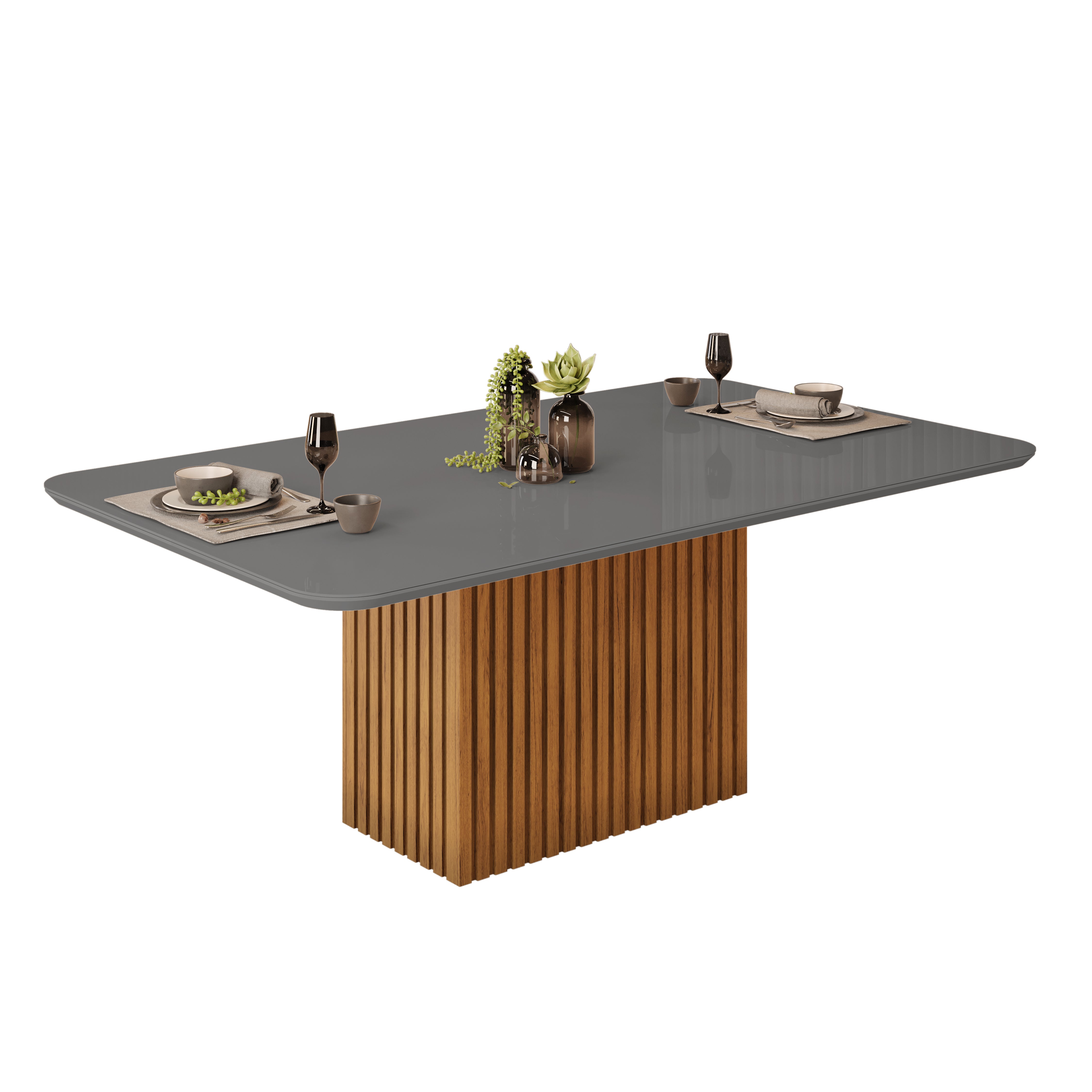 Paquete de Mesa Comedor Canes+ 8 Sillas Diana Madeira Veludo Lunar