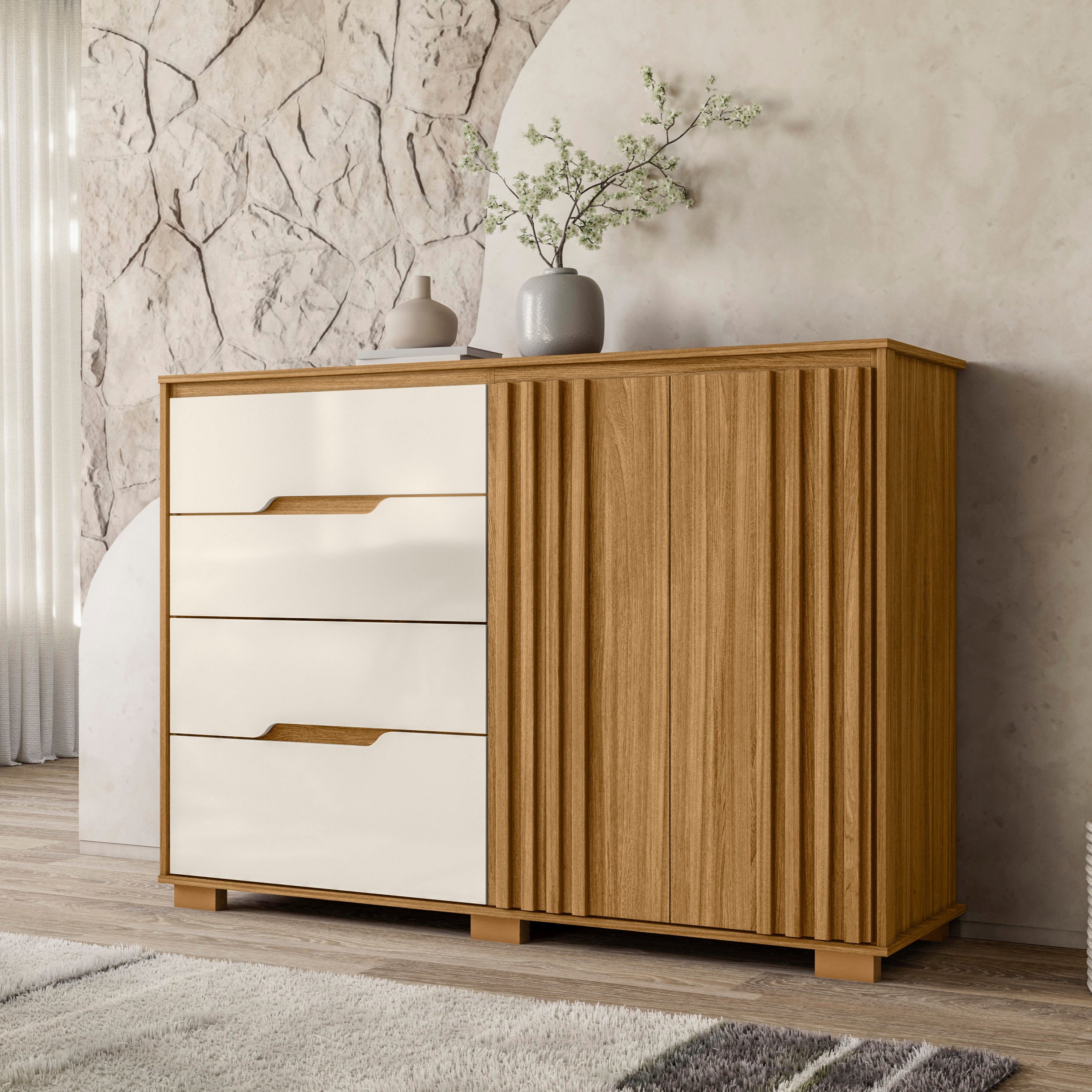 Cómoda Texas con 4 cajones freijo / off white