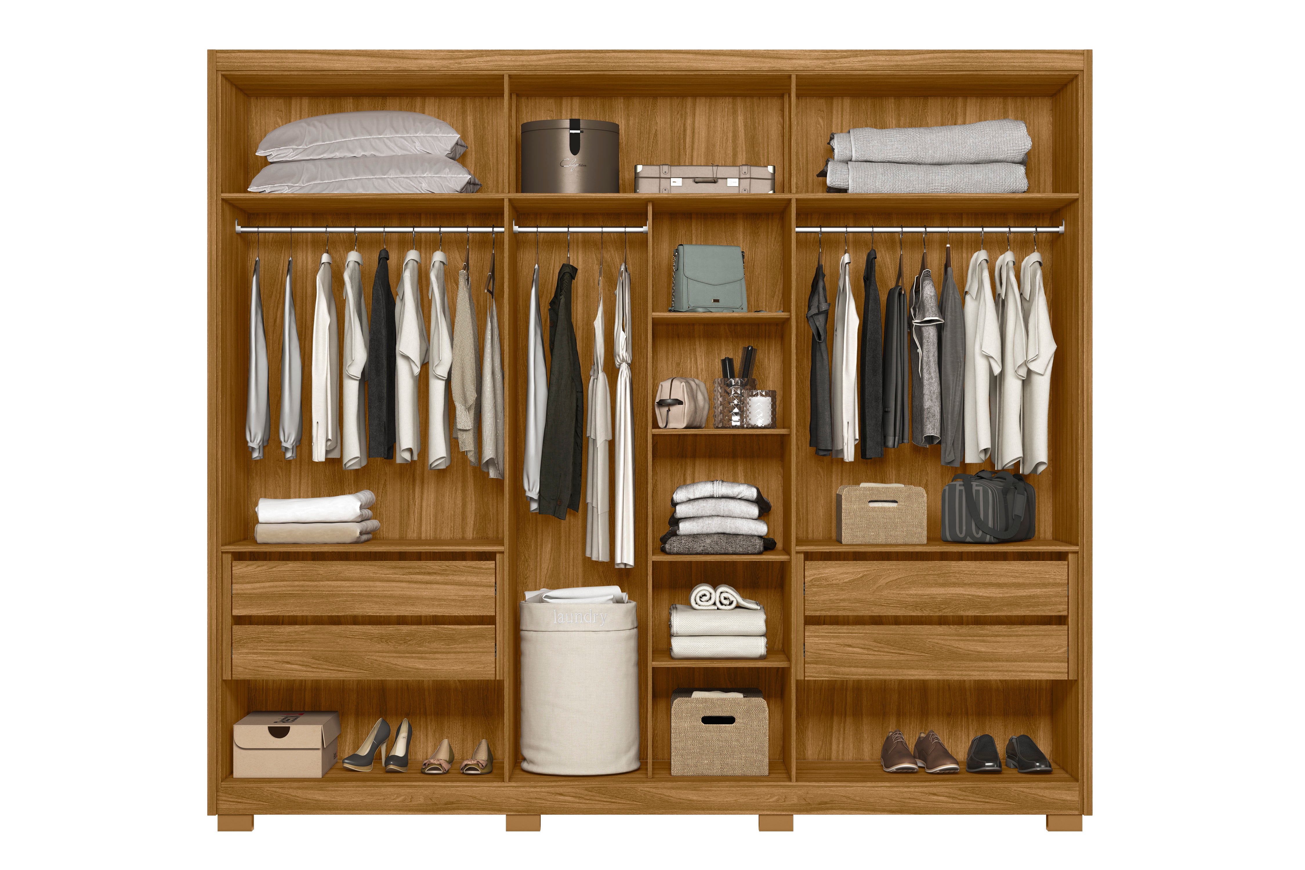 Armario Araguaia color Freijo / Off White (6 puertas y 4 cajones)