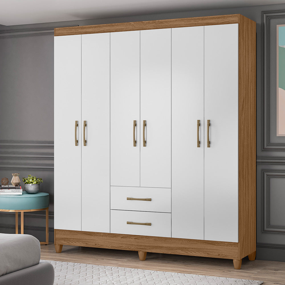 Armario Panamá Natural / Blanco (6 puertas y 2 cajones)