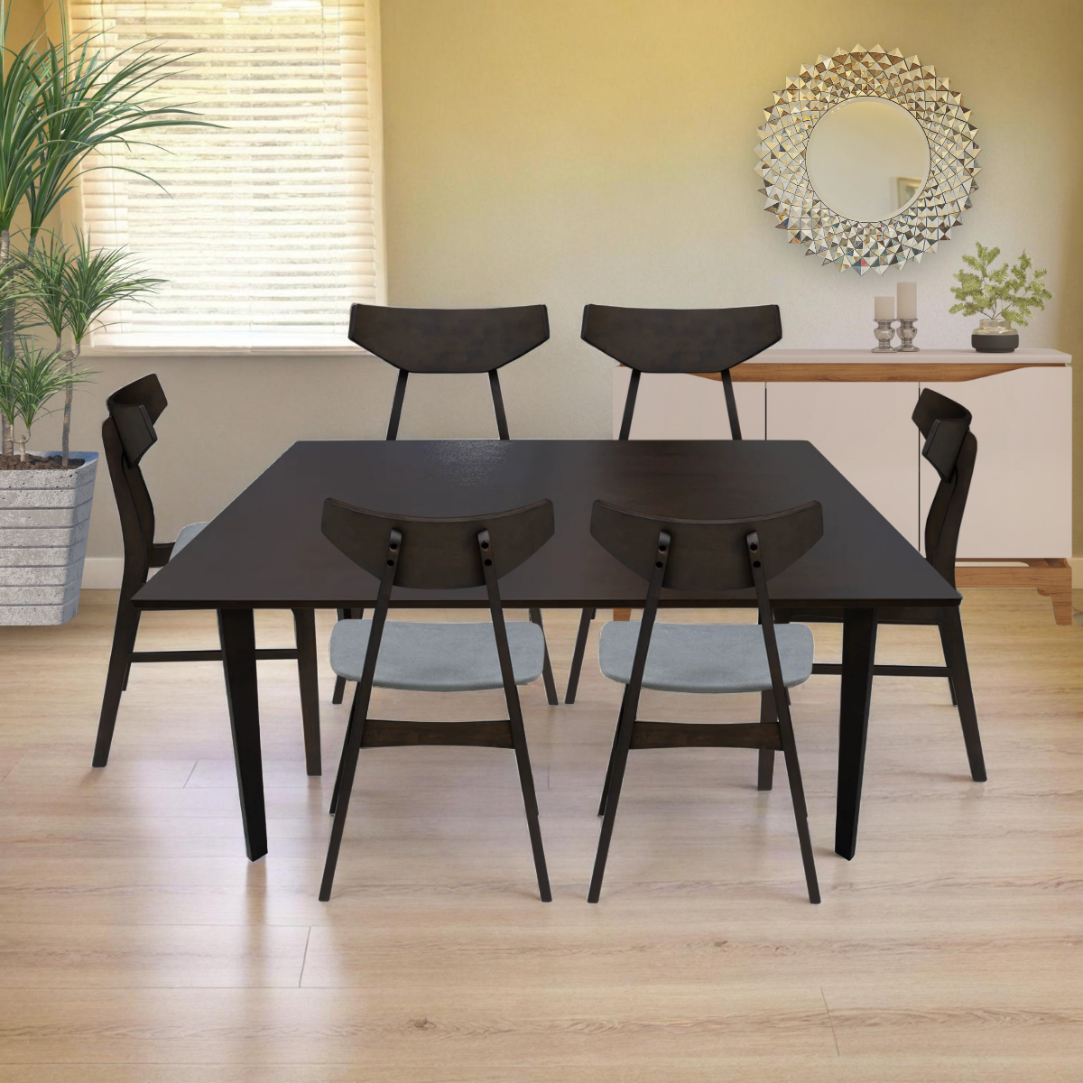 Paquete Mesa Comedor Fiesta de 1.50 + 6 Sillas Danica Coffee Oak