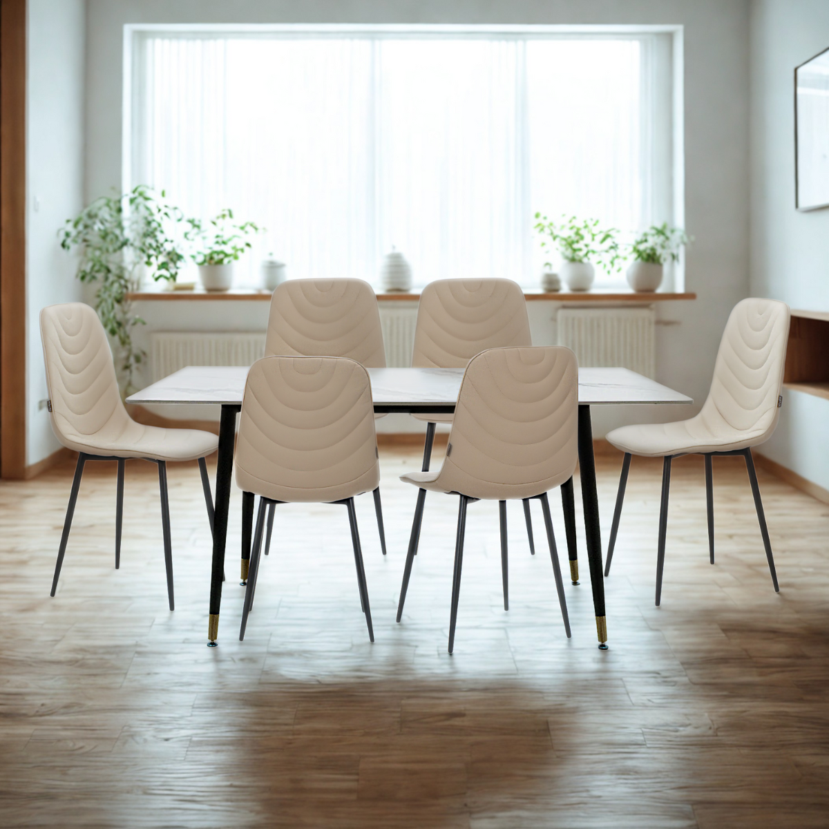 Paquete Mesa Comedor Marble Snow + 6 Sillas Lia Beige