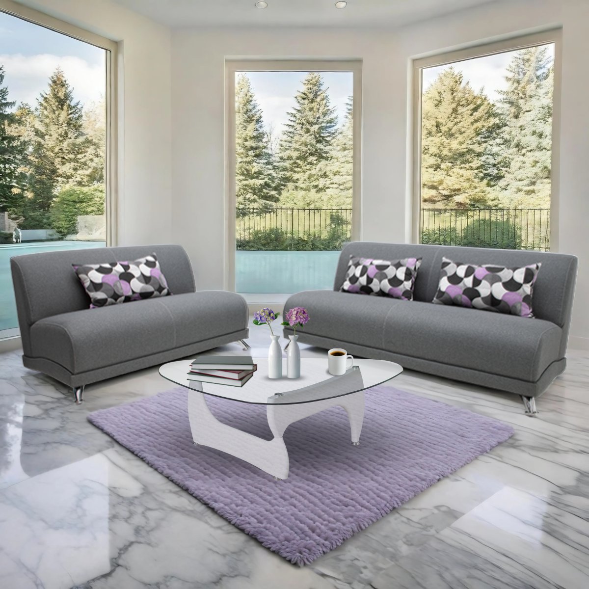 Sala Angello Love y Sofá Gris