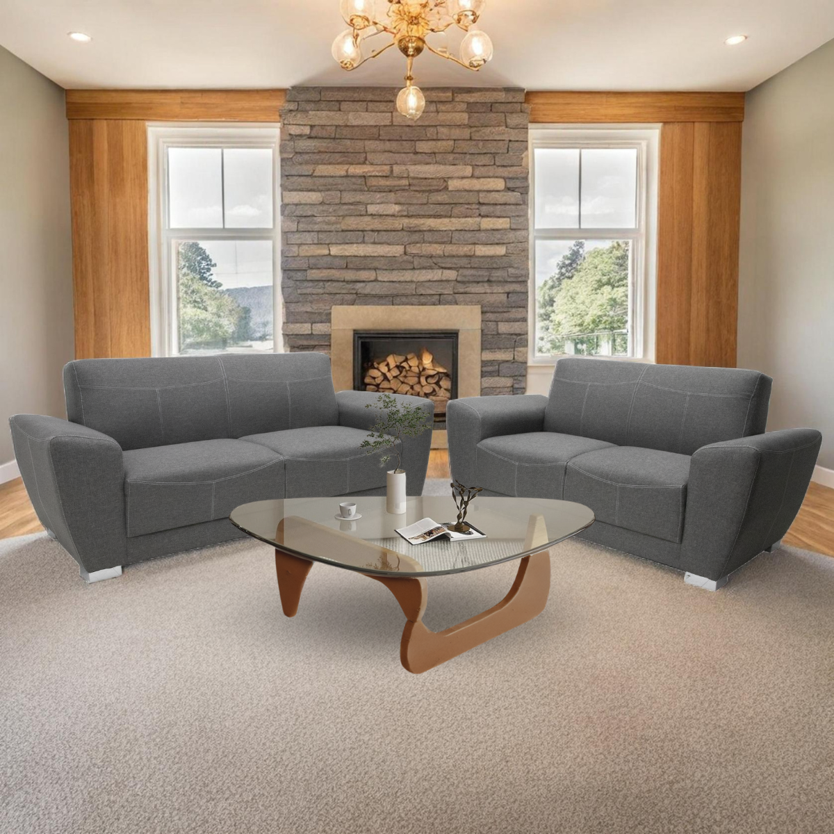 Sala Lugano Sofá y Love Seat Gris