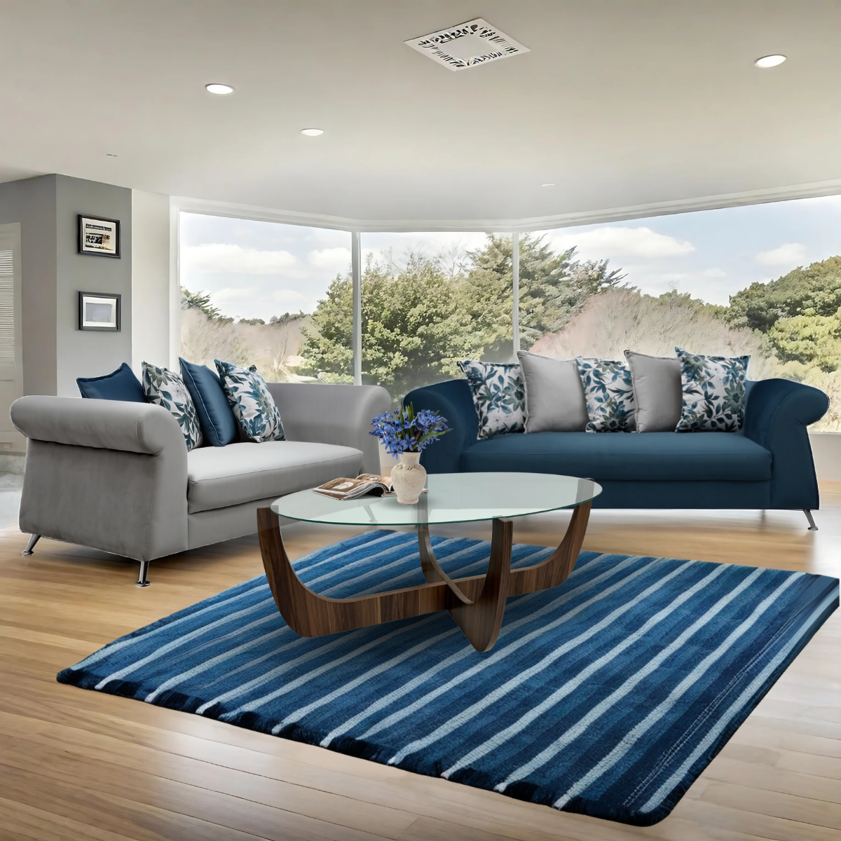 Sala Versage Sofá y Love Seat Gris con Turquesa