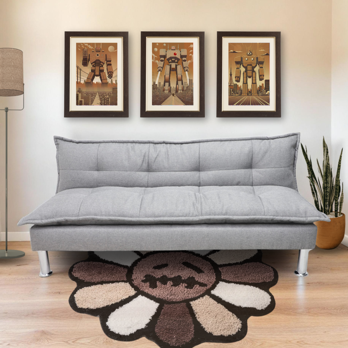 Sofá Cama Confi gris con base cromada