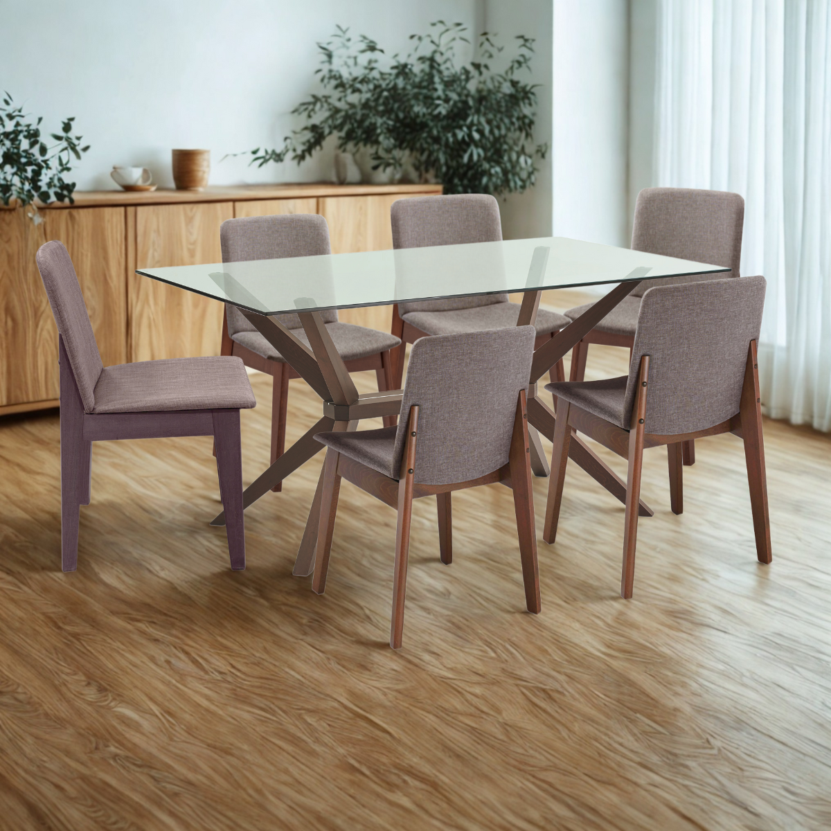 Paquete Mesa Comedor Yzma Merlot + 6 Sillas Kaitlin Camel