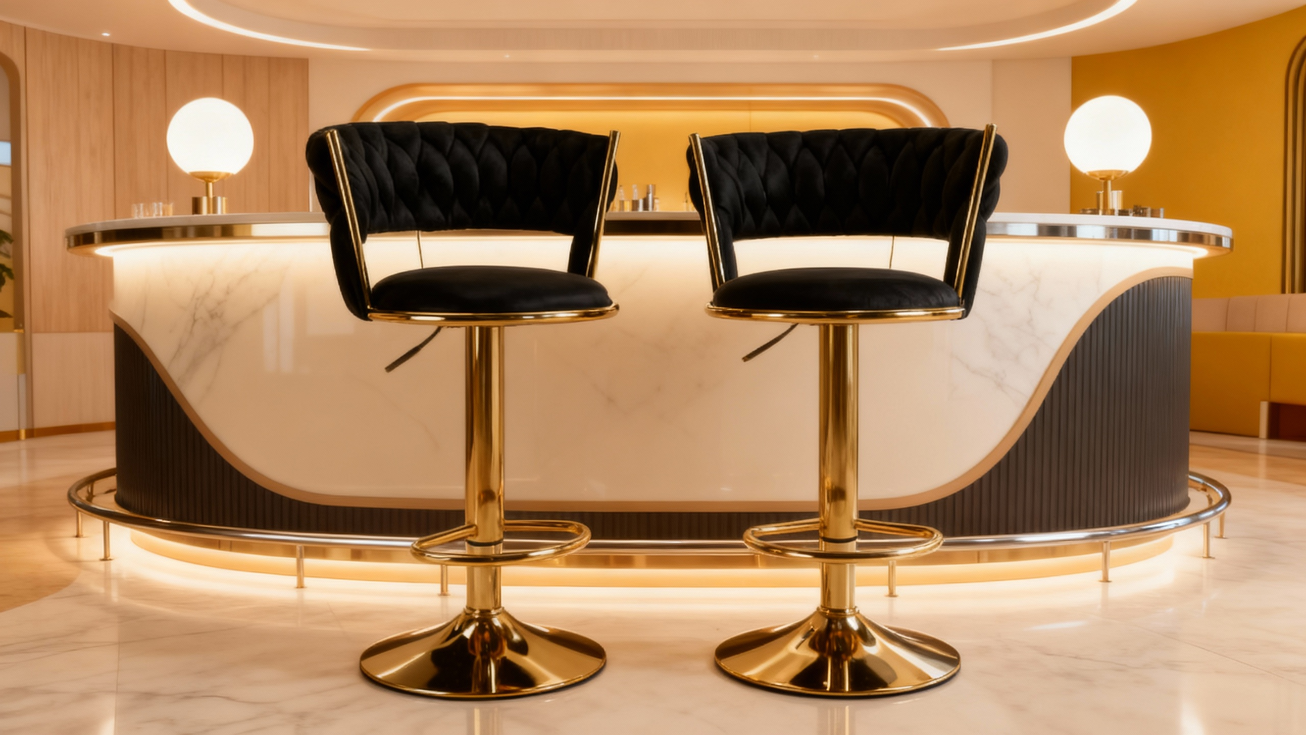 Banco Alto Mitlan con Base Dorada – Tapizado en Terciopelo Premium, Altura Ajustable