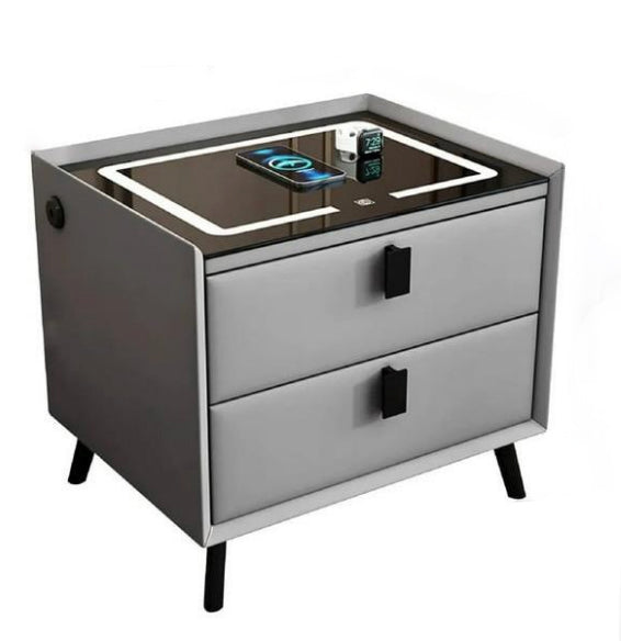 Buró Inteligente Fran Blanco con Pata Negra – Cargador Inalámbrico, USB Tipo C y Luz LED