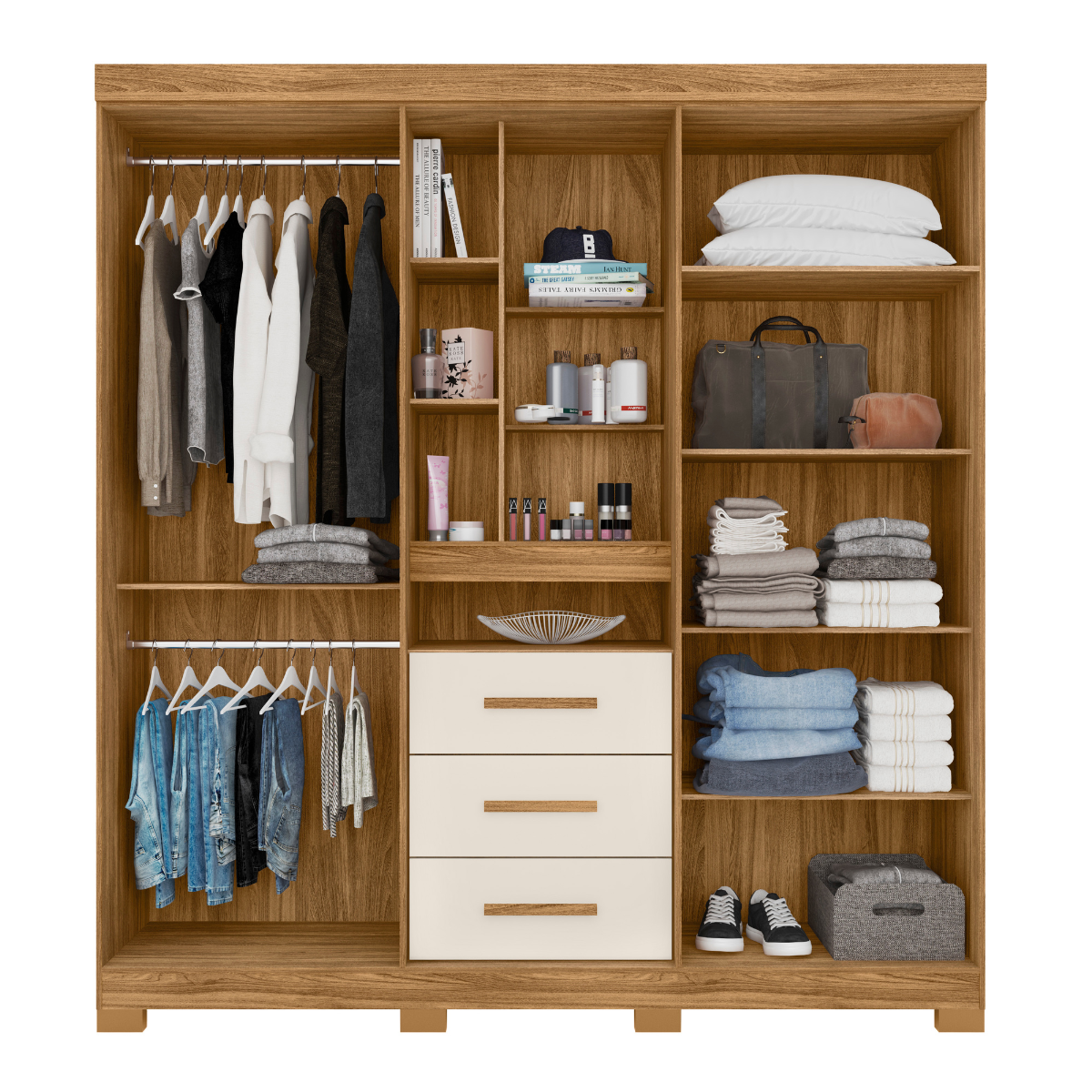 Armario Eldorado color Freijo / Off White (5 puertas y 3 cajones)