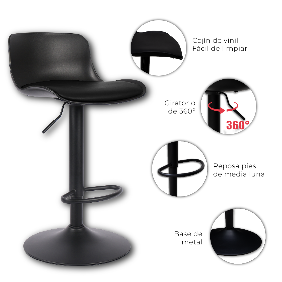 Paquete de 4 Bancos Rick Negro