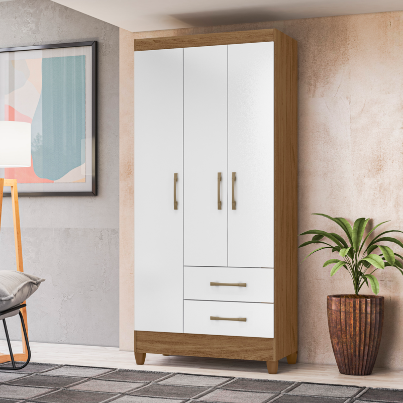 Armario Lima color Natural / Blanco (3 puertas y 2 cajones)