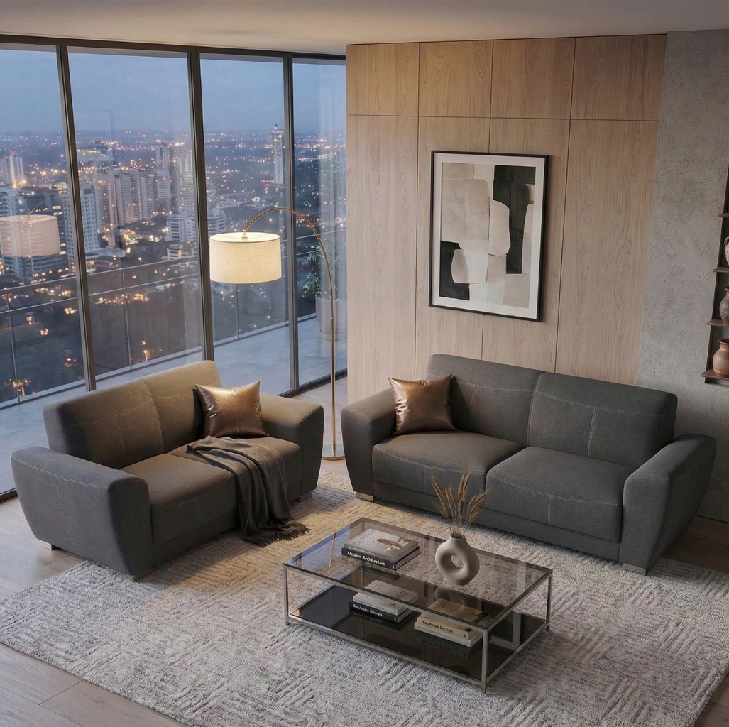 Sala Lugano Sofá y Love Seat Gris