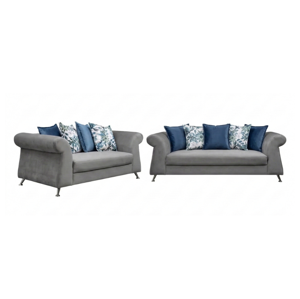 Sala Versage Sofá y Love Seat Gris con Turquesa