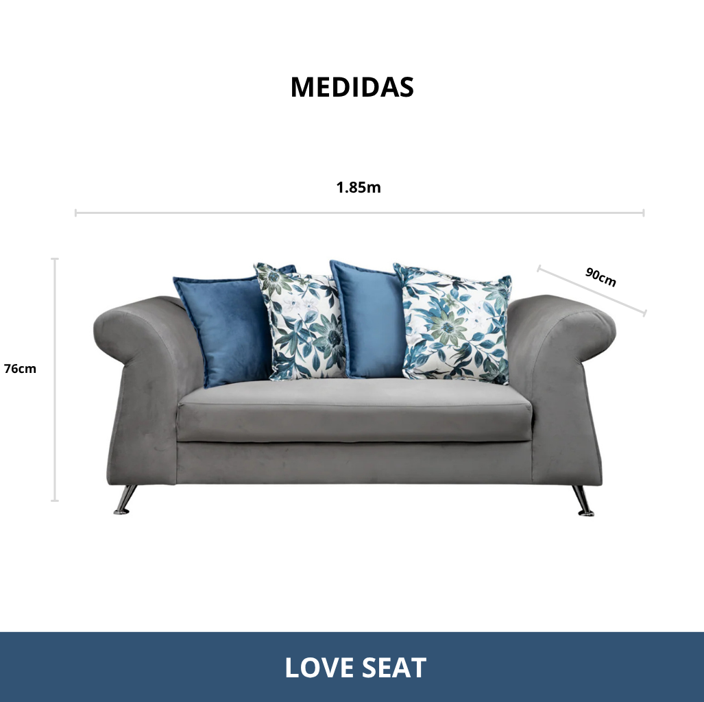 Sala Versage Sofá y Love Seat Gris con Turquesa