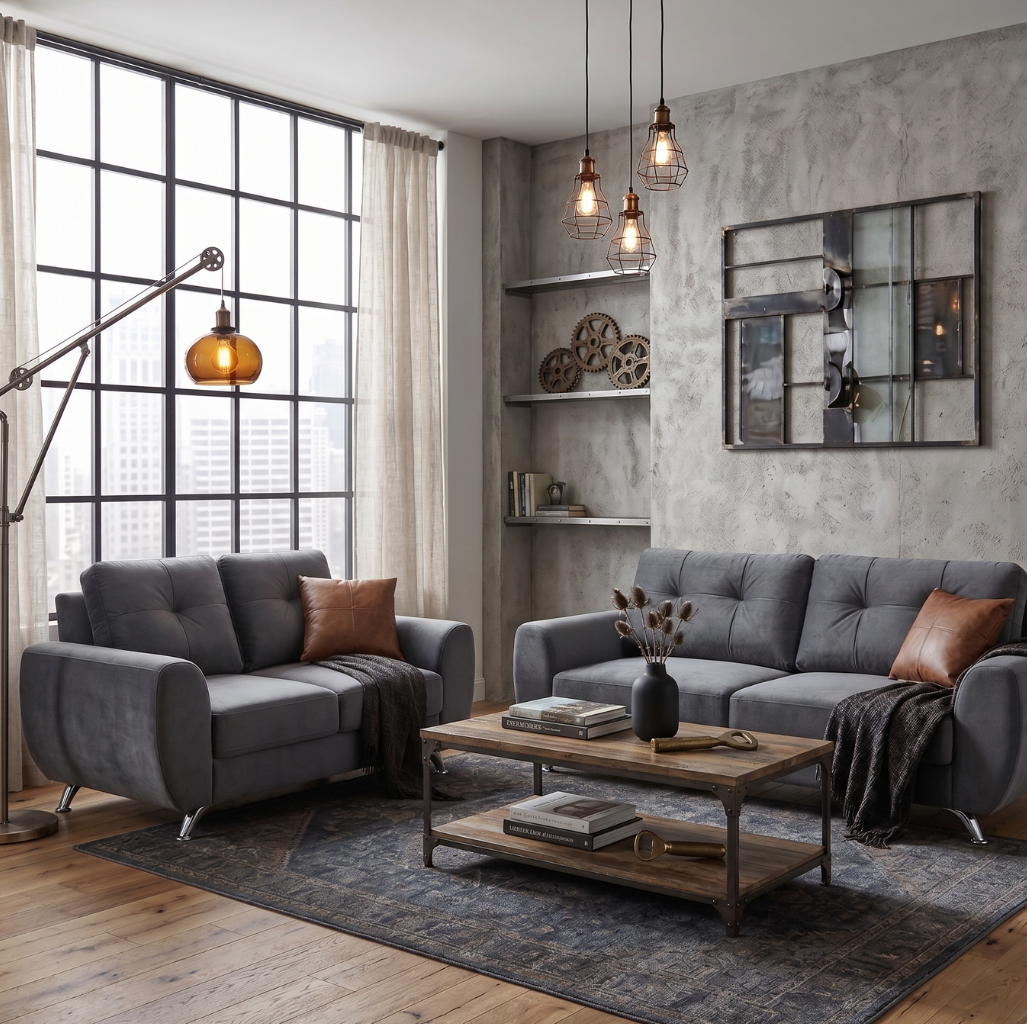 Sala Kenia Sofá y Love Seat Gris