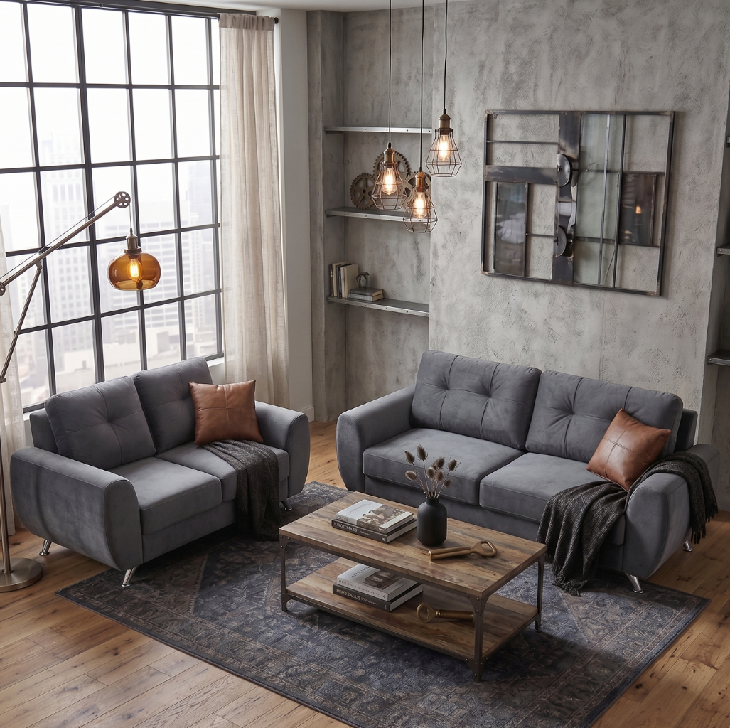 Sala Kenia Sofá y Love Seat Gris