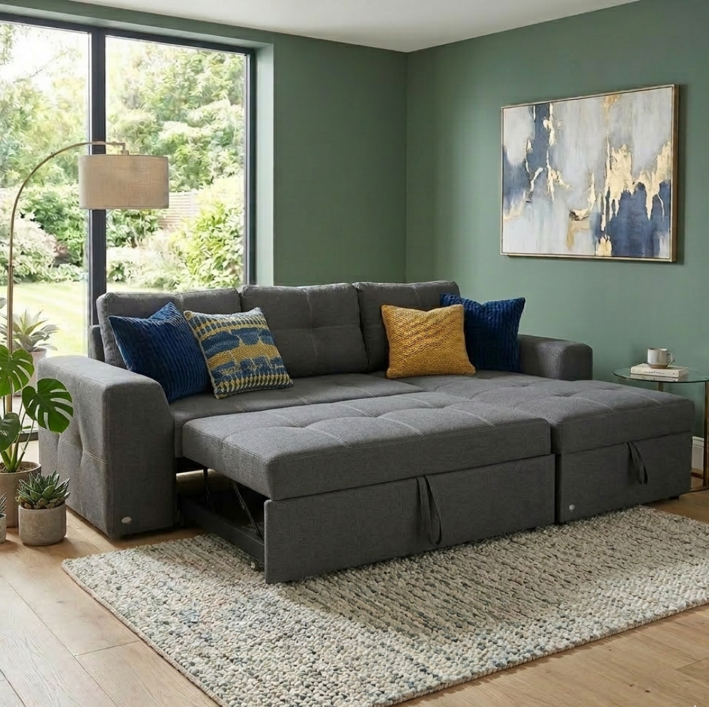 Sala Esquinera Gremory con Sofá Cama Gris