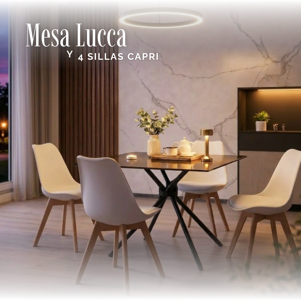 Mesa Lucca Negra y Sillas Capri